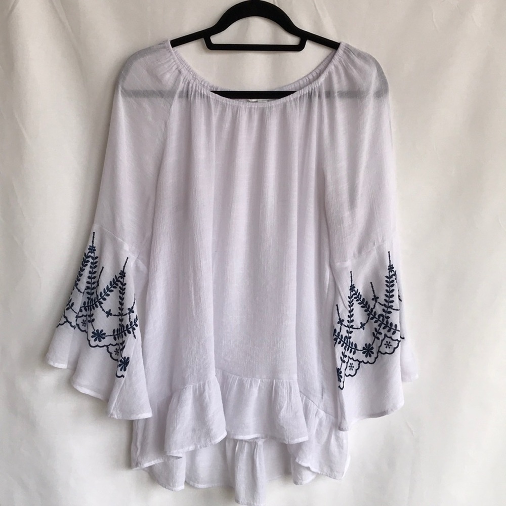 Counterparts white hi-low peasant top with embroidery